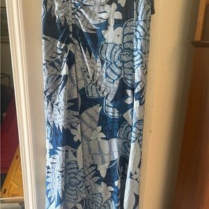 White House Black Market Navy and White Leaf Print Midi Skirt